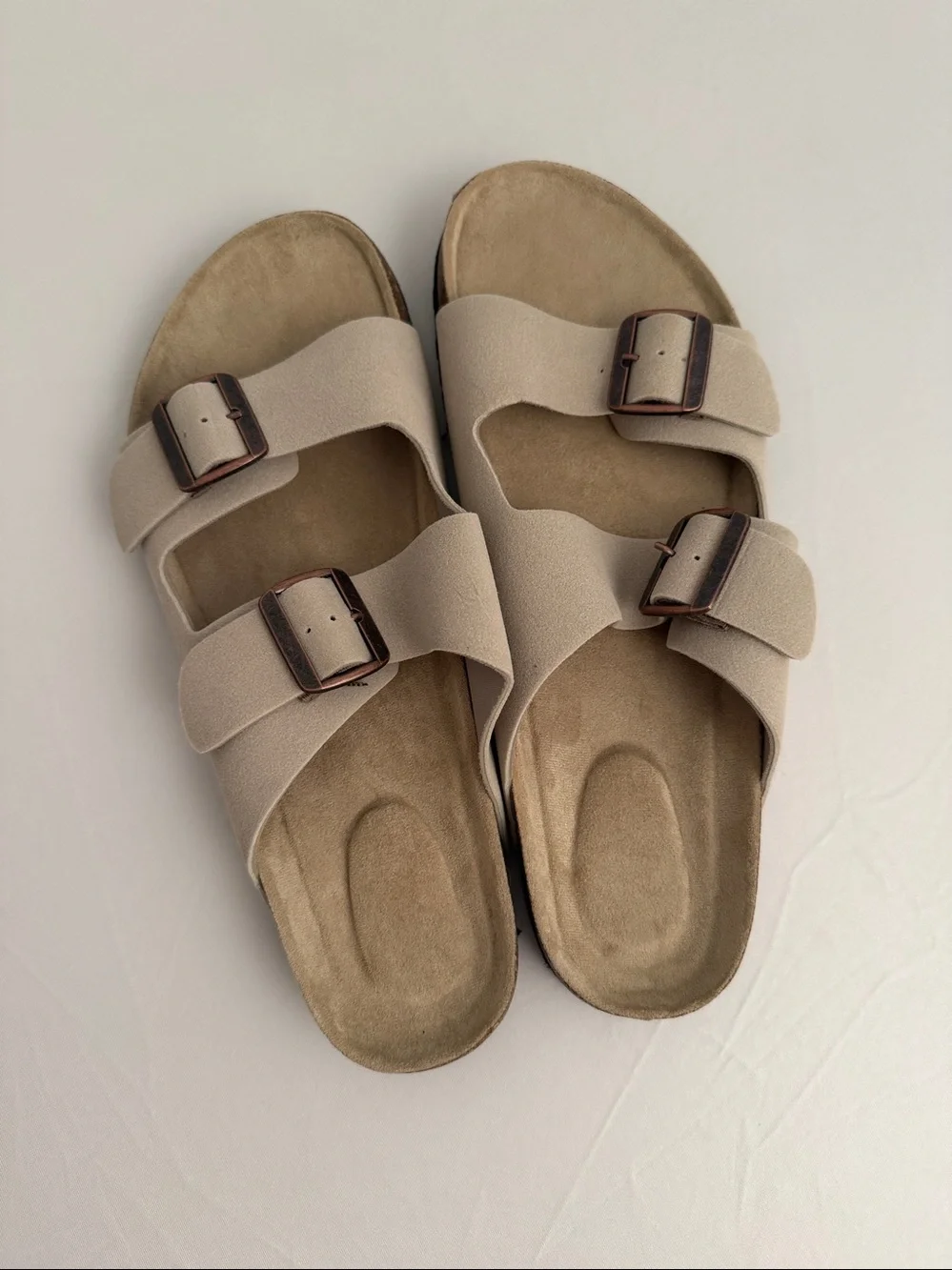 Unbranded taupe soft footbed antique rose gold hardware 2 strap sandals